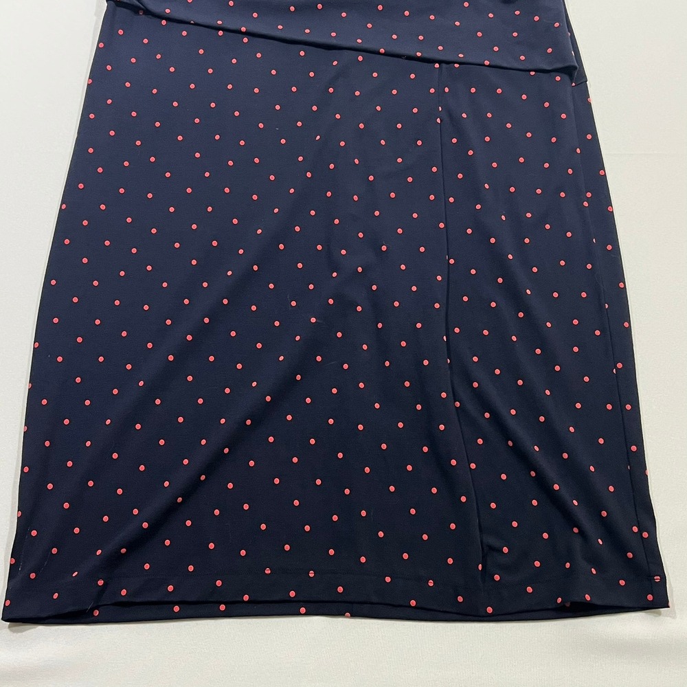 Ann Taylor Dress 14 Navy Blue Pink Polka Dot Faux Wrap Sheath Lined Career Work - Picture 11 of 12